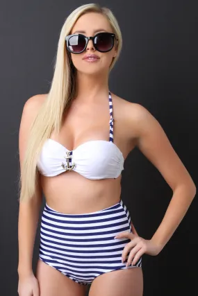 Anchor Stripes High Waist Bikini Set