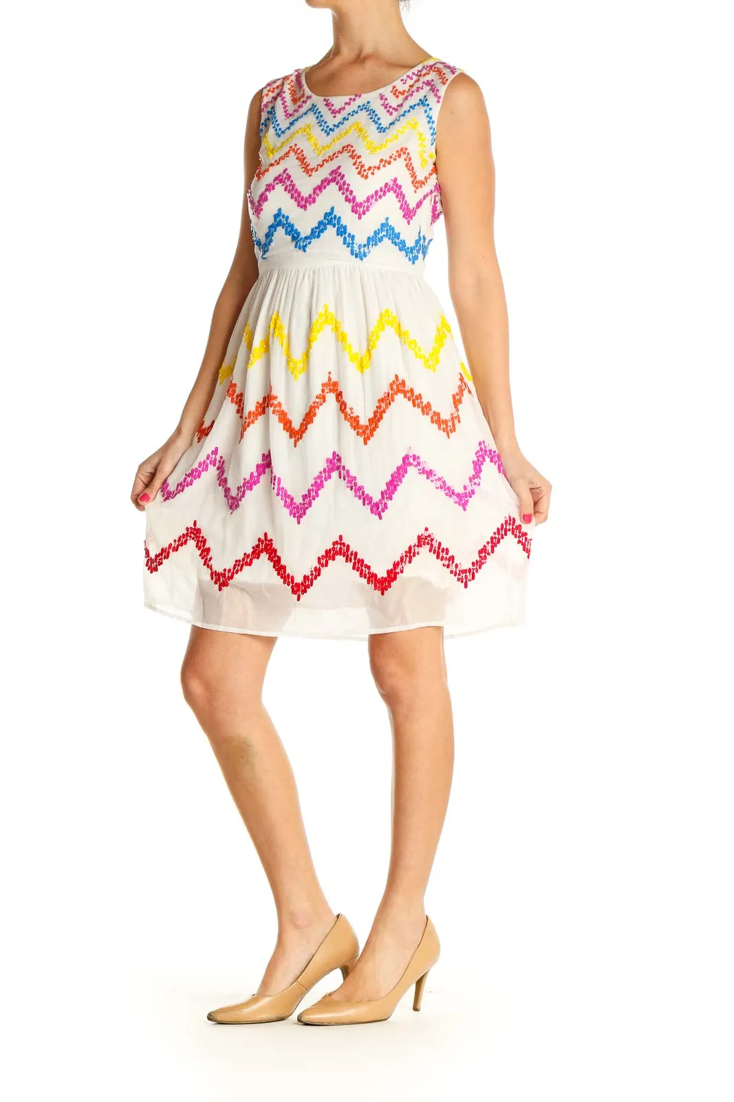 Beige Chevron Day Fit & Flare Dress