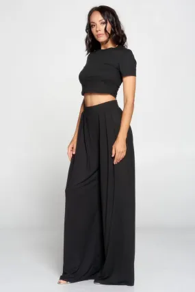 Black Crop Top And Palazzo Pants Set