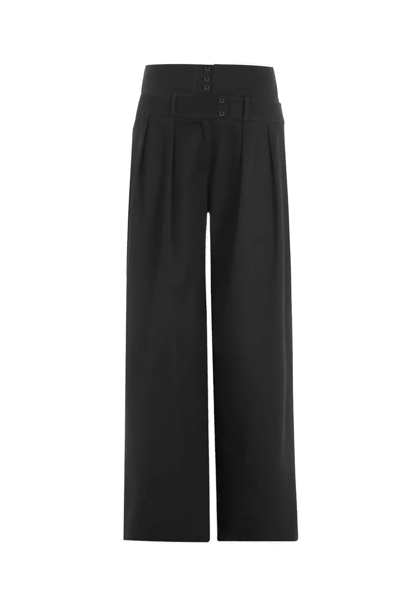 BLACK DOUBLE WAIST PANTS