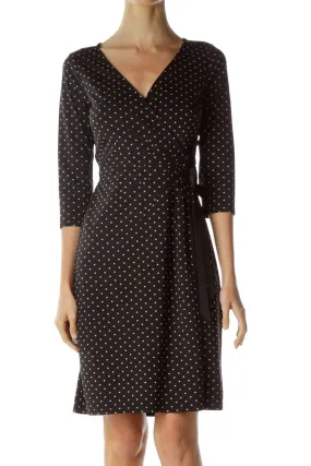 Black Polka-Dot Wrap Dress