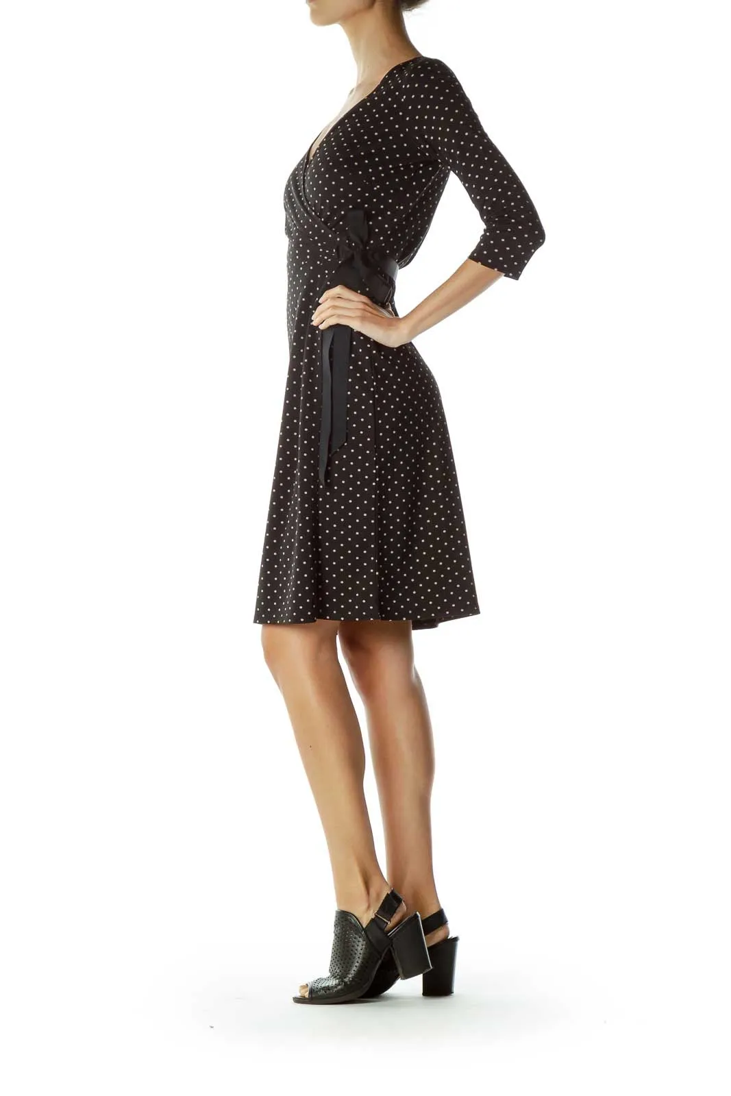 Black Polka-Dot Wrap Dress