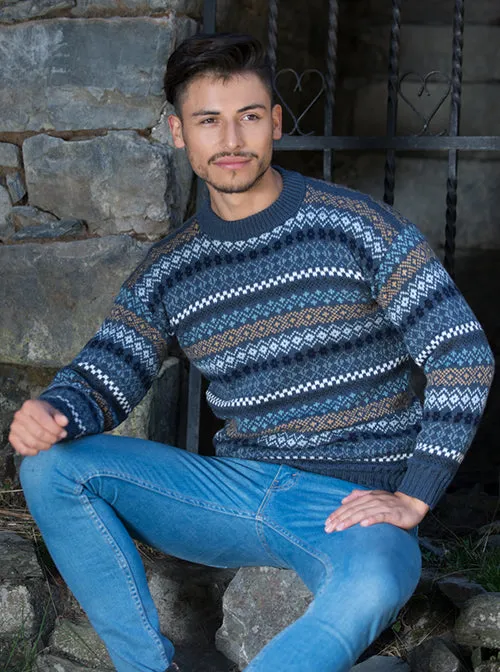 Blue Alpaca Sweater for Men Round Neck