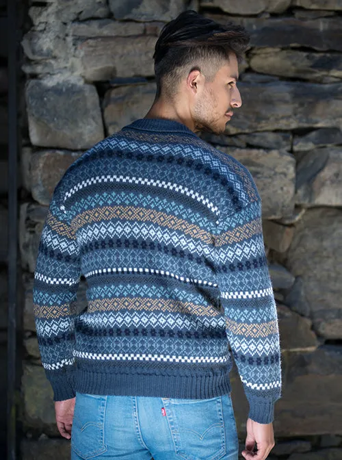 Blue Alpaca Sweater for Men Round Neck