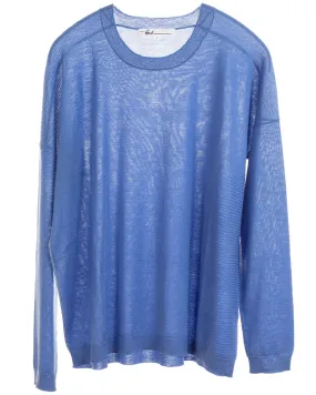 Blue Long Sleeve Textured Crewneck Pullover