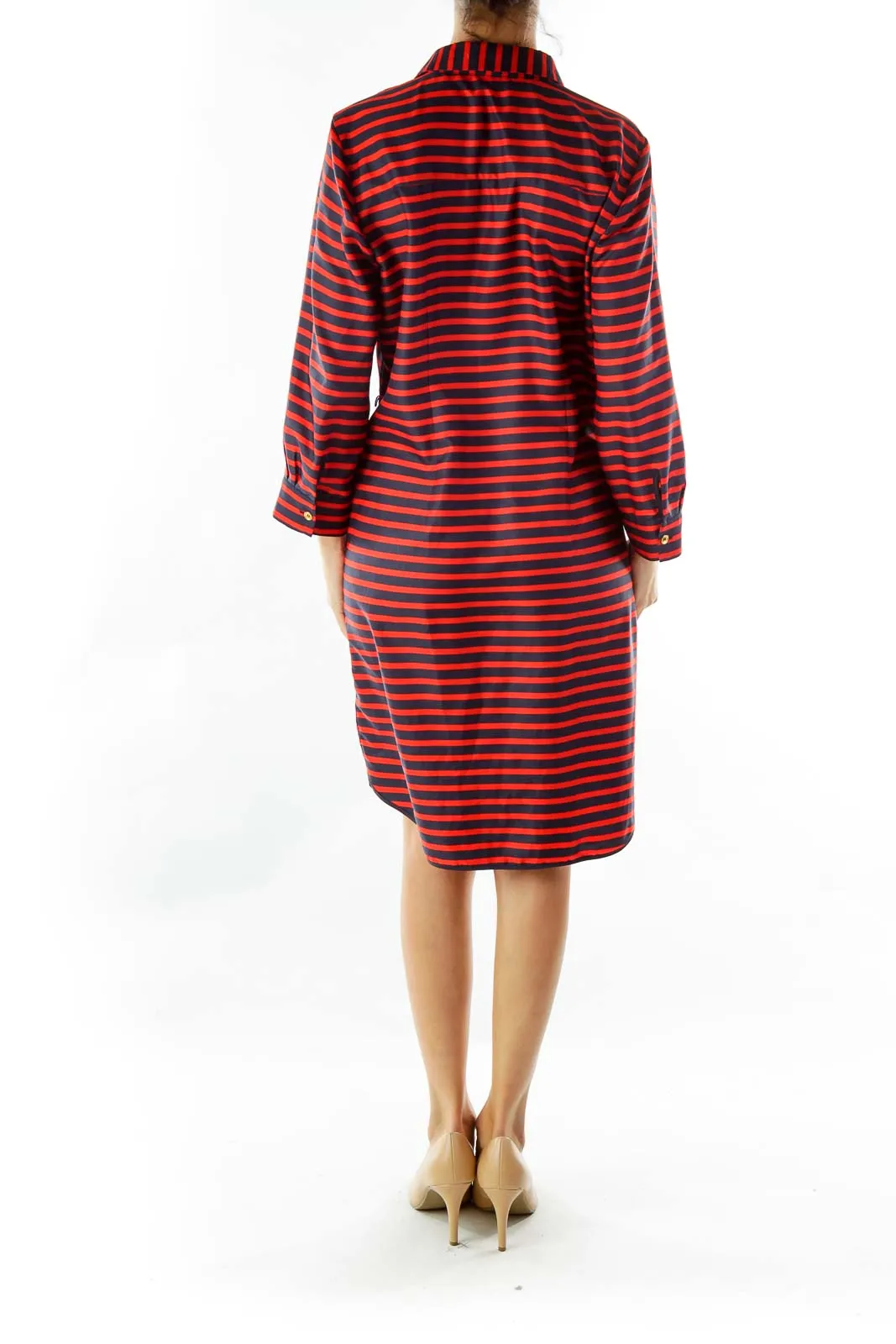 Blue Red Striped Shirt Dress