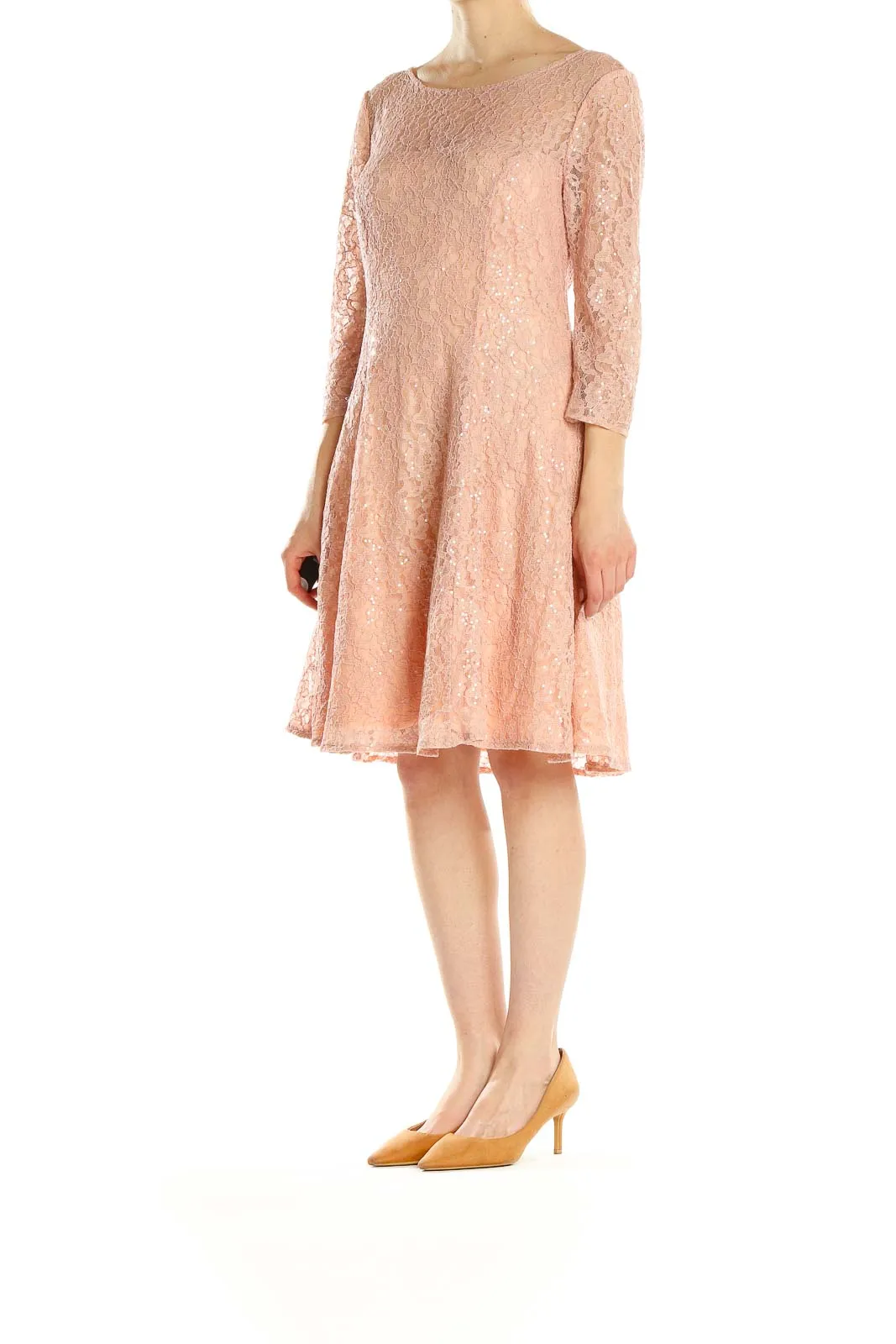 Blush Lace Fit-and-Flare Cocktail Dress