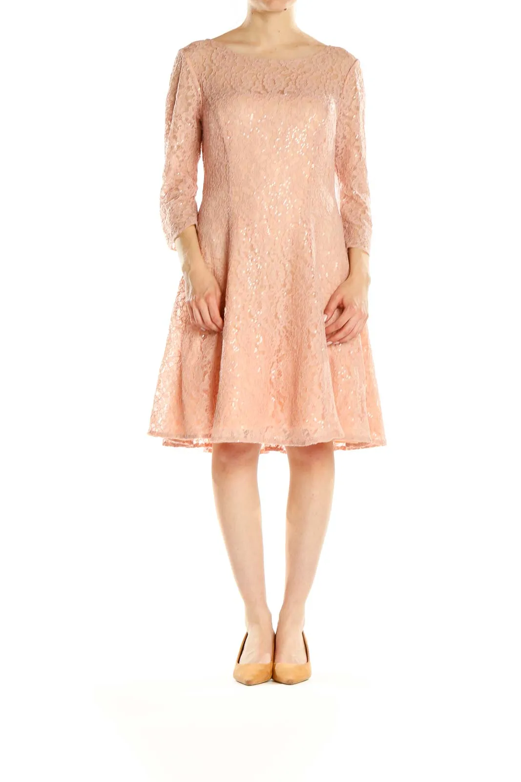 Blush Lace Fit-and-Flare Cocktail Dress