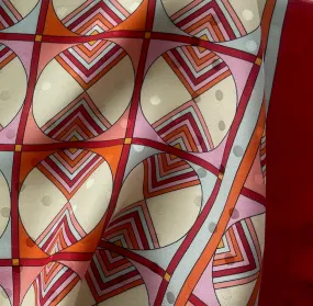 Border Print - Ratti Vermillion & Tangerine Art Deco Silk Twill Jacquard (Made in Italy)