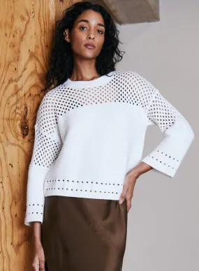 BOXY CREW NECK SWEATER WITH MESH YOKE