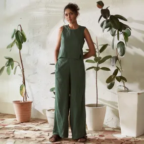 Cotton Solid Co Ord Set For Women | Top & Pant | Green