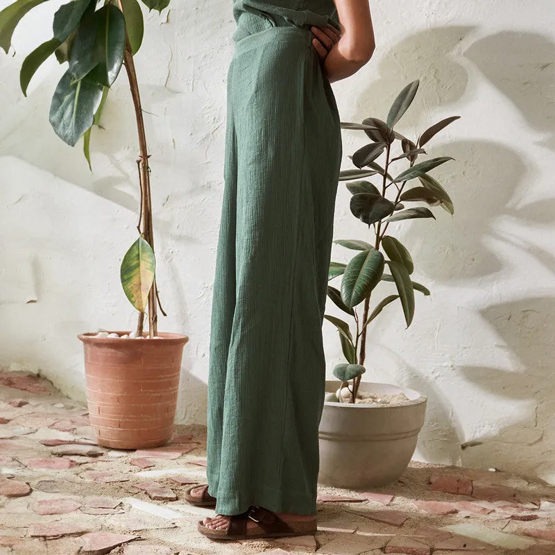 Cotton Solid Co Ord Set For Women | Top & Pant | Green