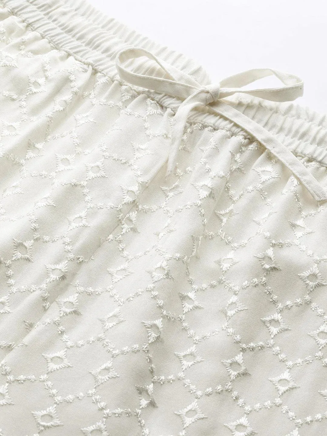 Cream Embroidered Rayon Palazzos