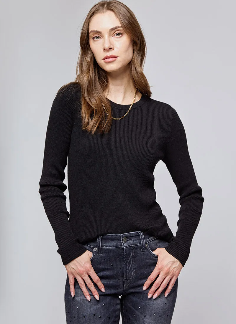 Crewneck Ribbed Cotton Viscose Sweater