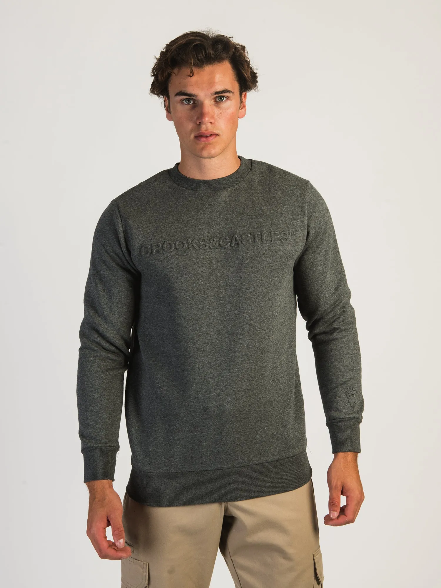 CROOKS & CASTLES EMBOSSED LOGO CREWNECK