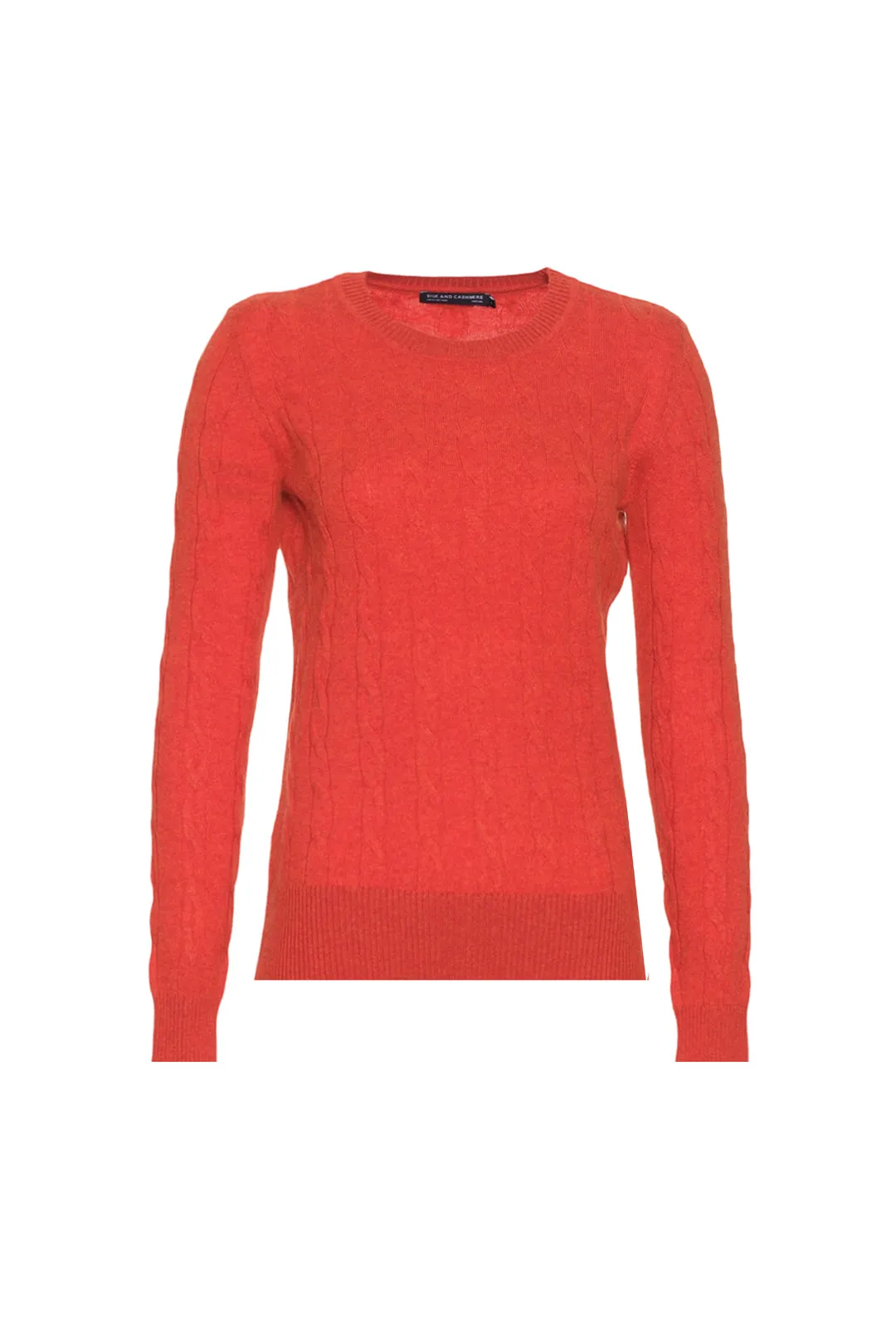 Dark Orange Australian Wool and Cashmere Amelia Hair Braided Crew Neck Women's Sweater