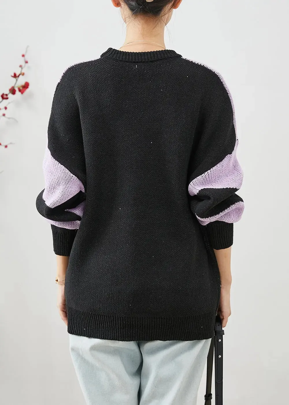 Elegant Purple Oversized Print Knit Sweaters Winter ML3207