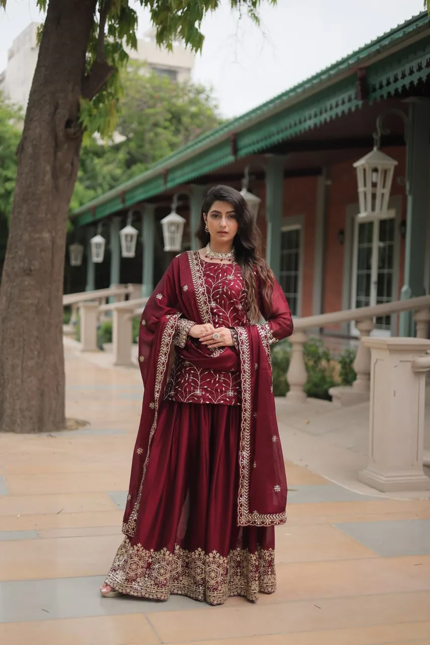 Exquisite Silk Heavy Sequins Embroidered Palazzo Suit