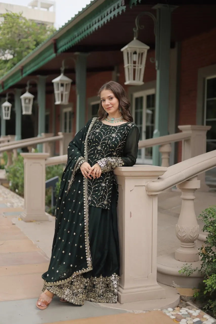 Exquisite Silk Heavy Sequins Embroidered Palazzo Suit