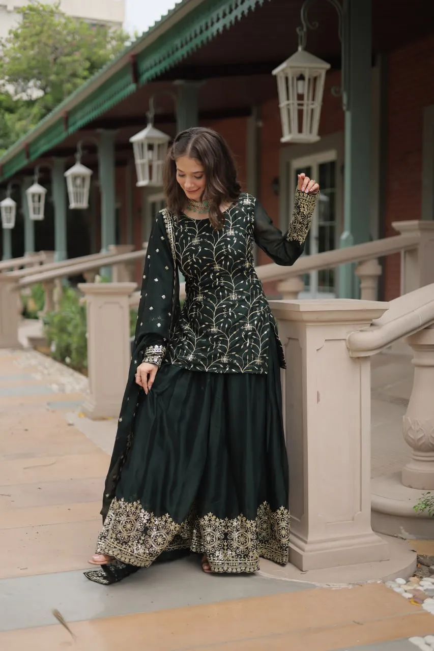 Exquisite Silk Heavy Sequins Embroidered Palazzo Suit