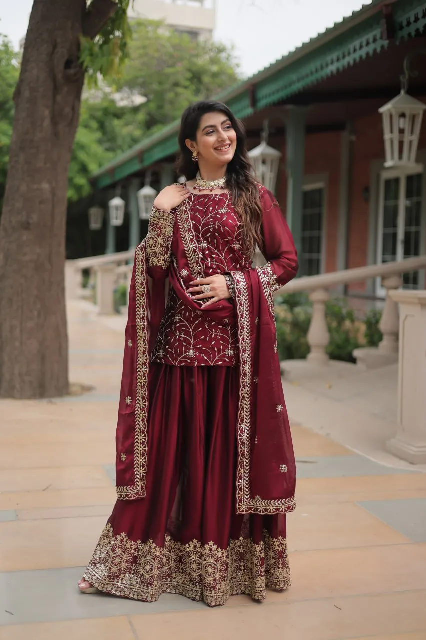 Exquisite Silk Heavy Sequins Embroidered Palazzo Suit