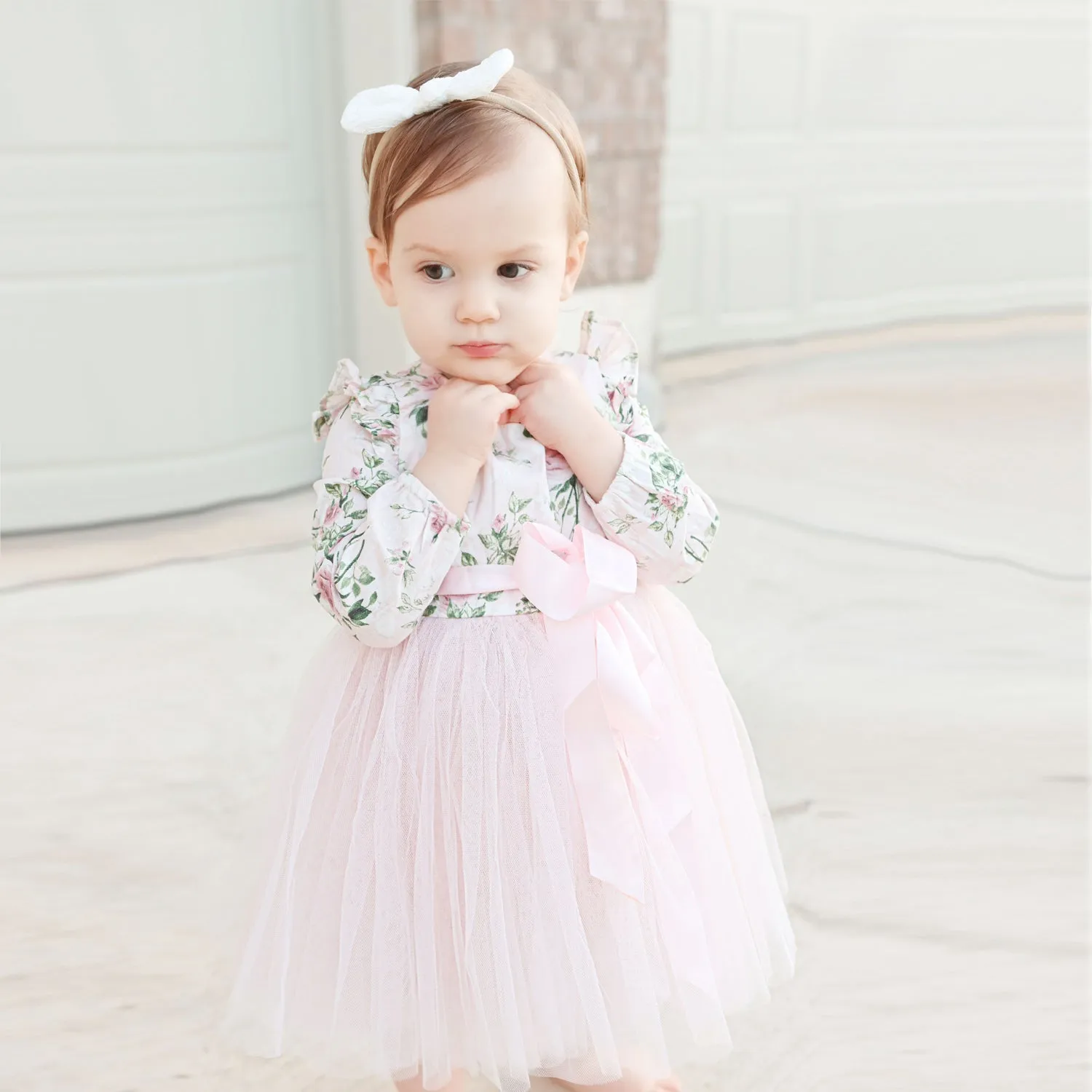 Flofallzique Long Sleeve Toddler Party Dress Vintage Floral Birthday Girls Tulle Dress