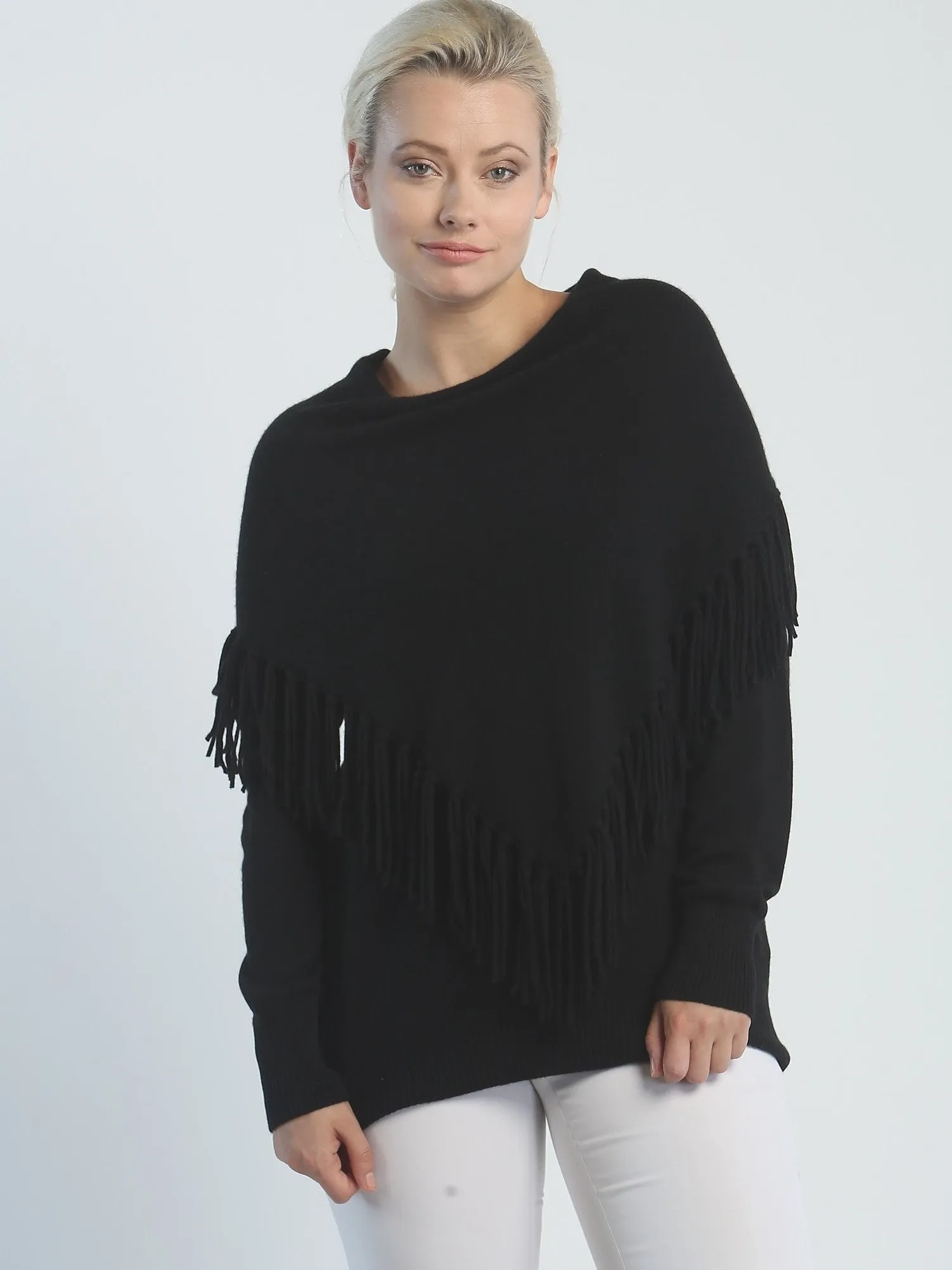 Fringed Cowl Neck Pullover