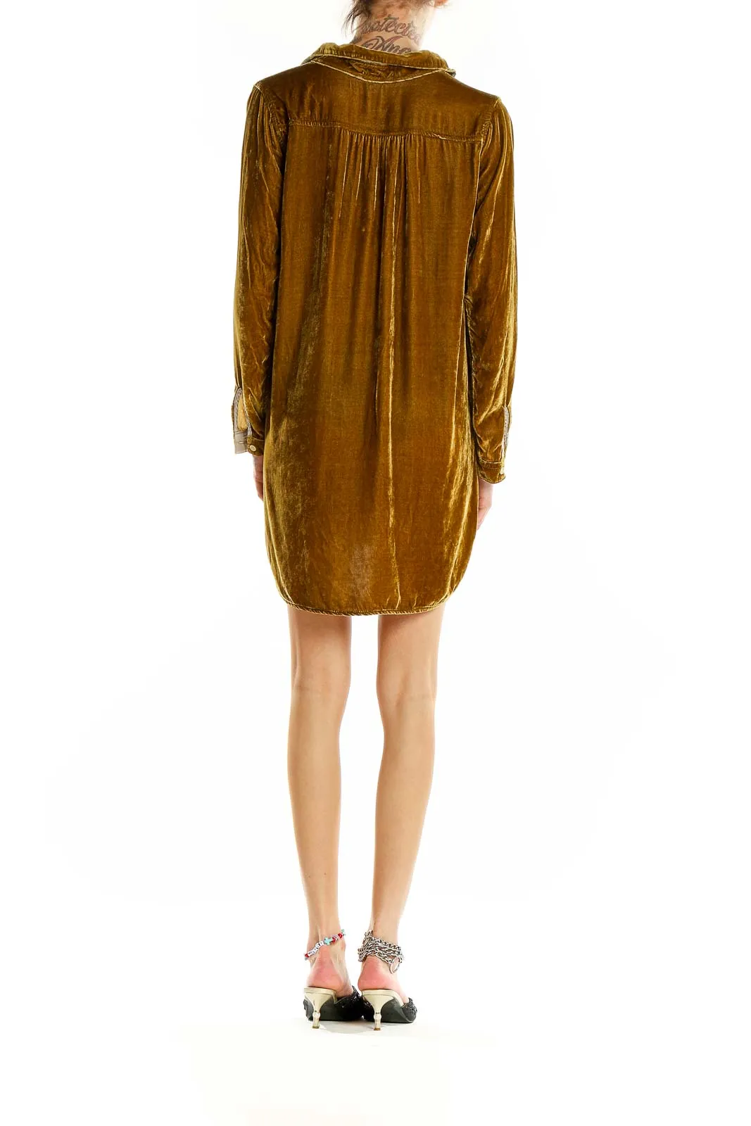 Golden Velvet Shirt Dress