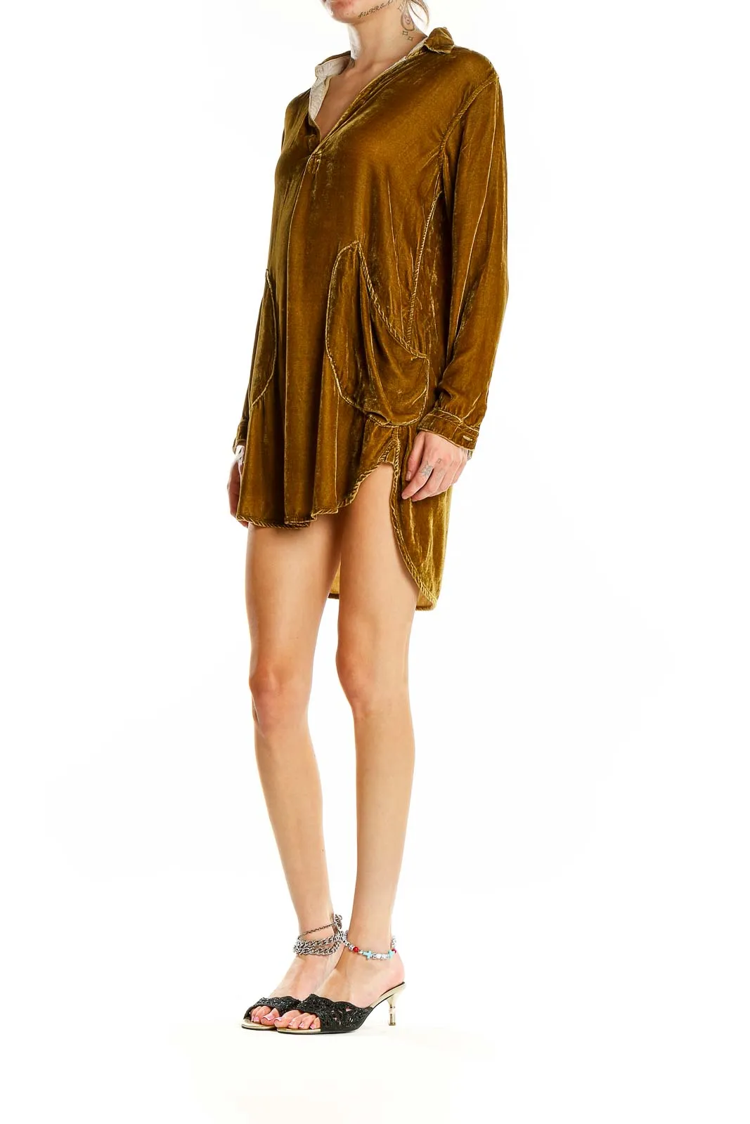 Golden Velvet Shirt Dress