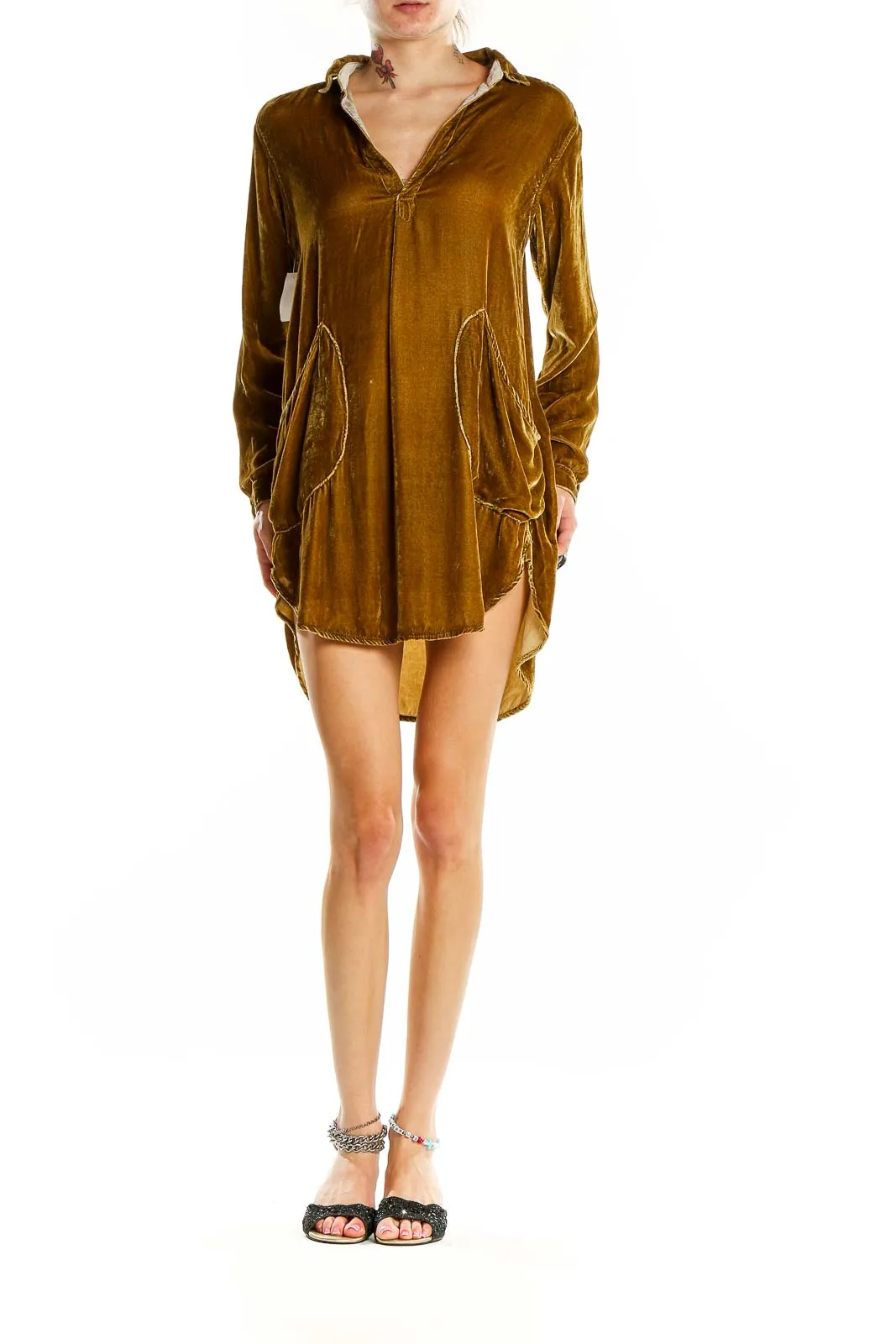 Golden Velvet Shirt Dress