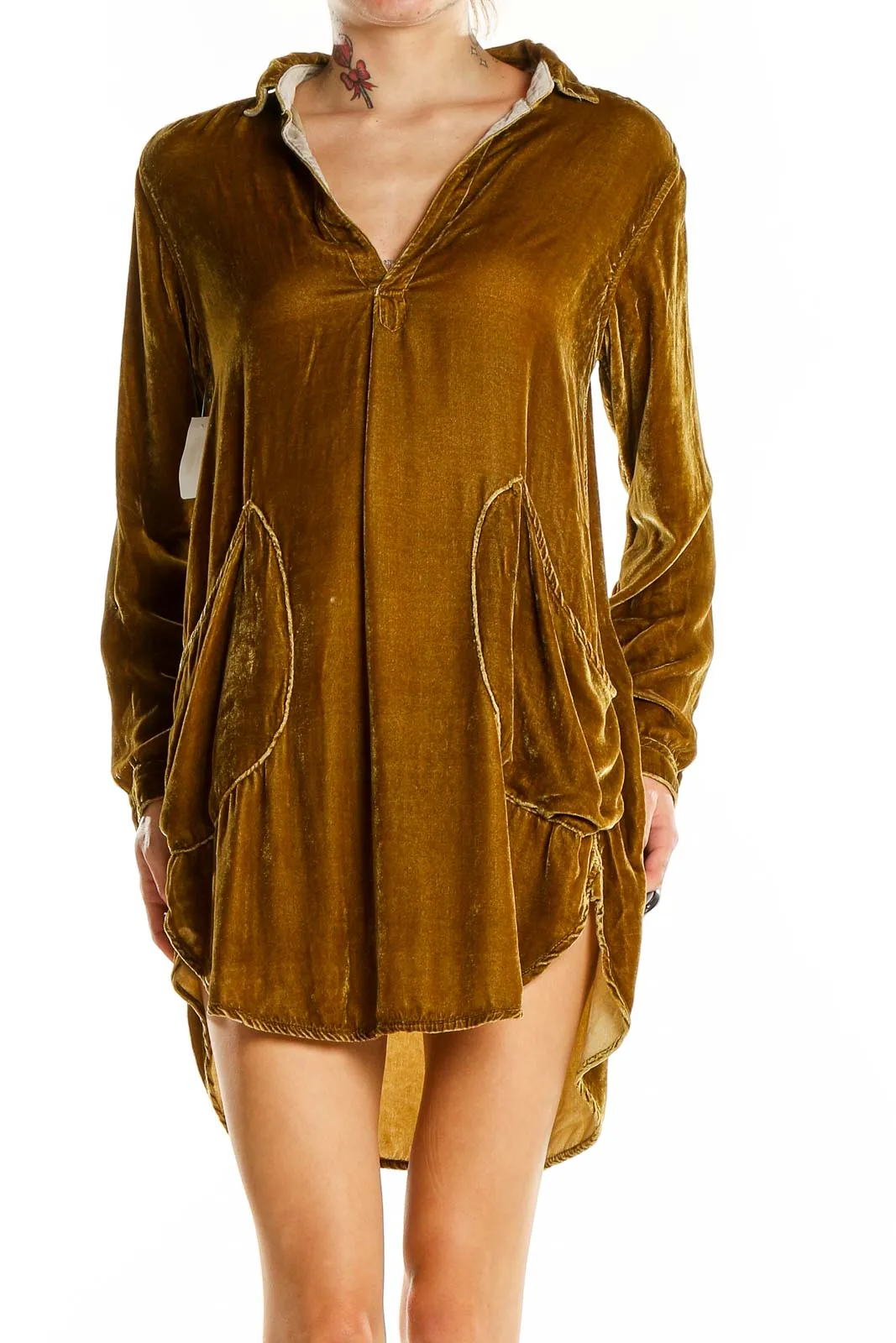 Golden Velvet Shirt Dress