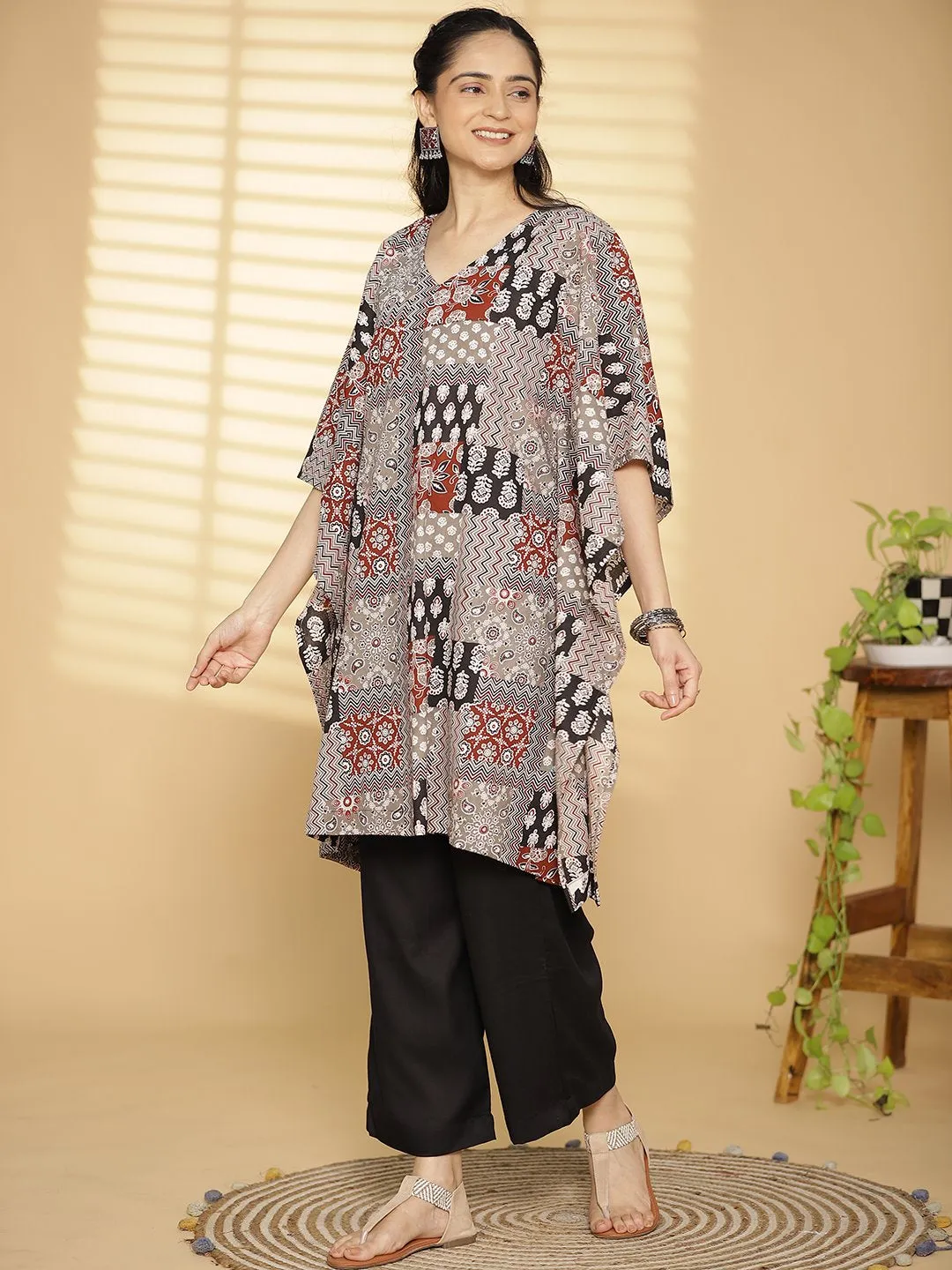 Grey CottonPrinted Kaftan