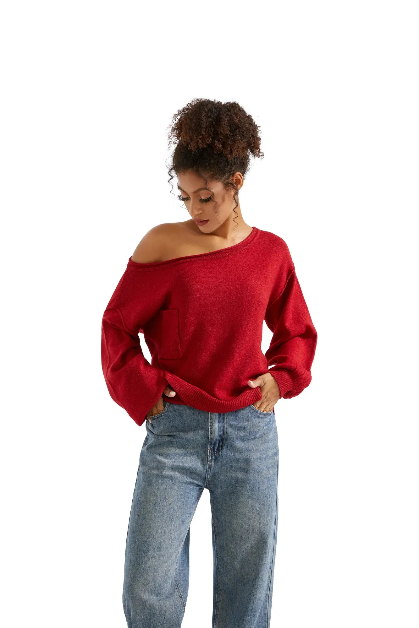 Knit Off Shoulder Sweater Shirts