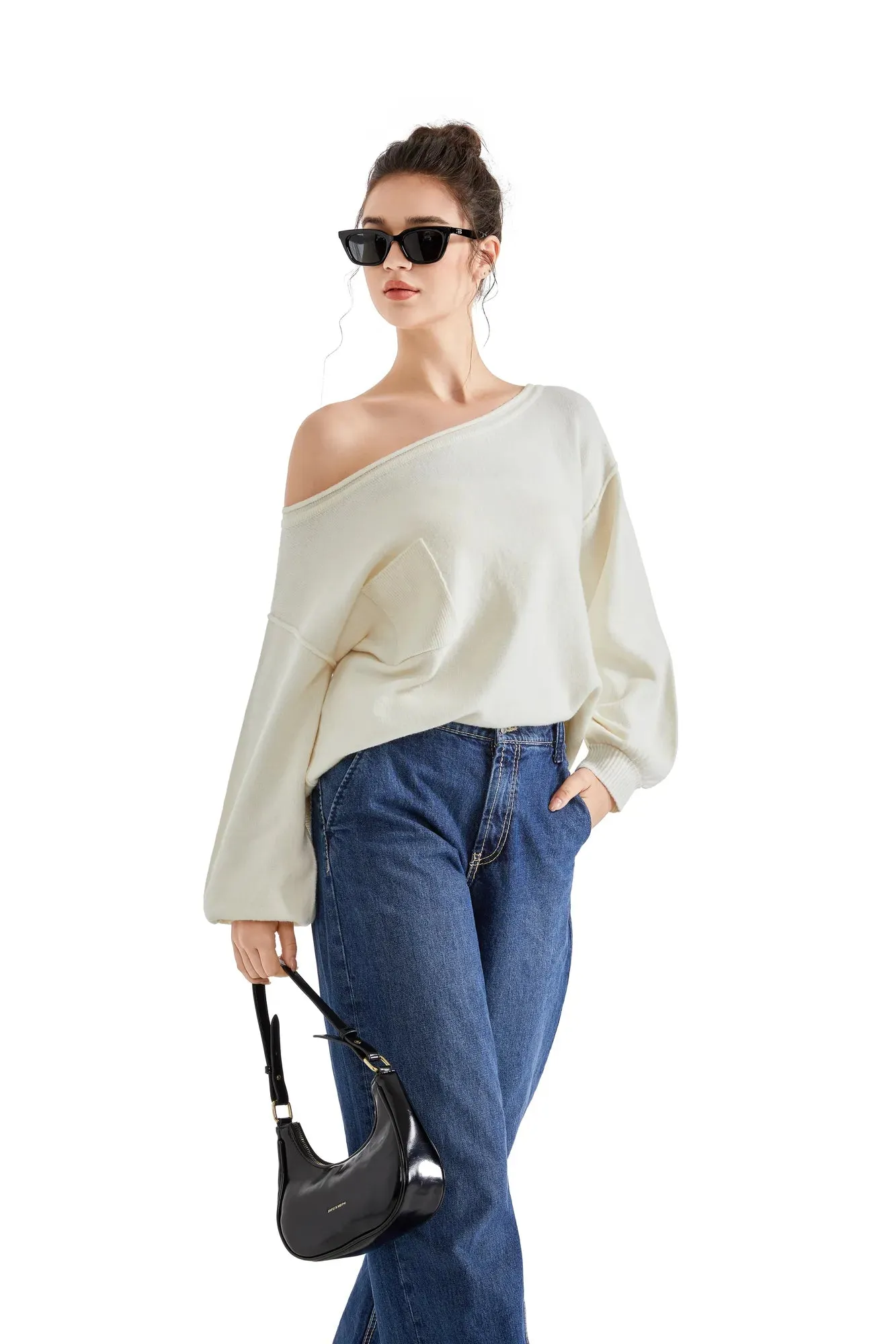 Knit Off Shoulder Sweater Shirts