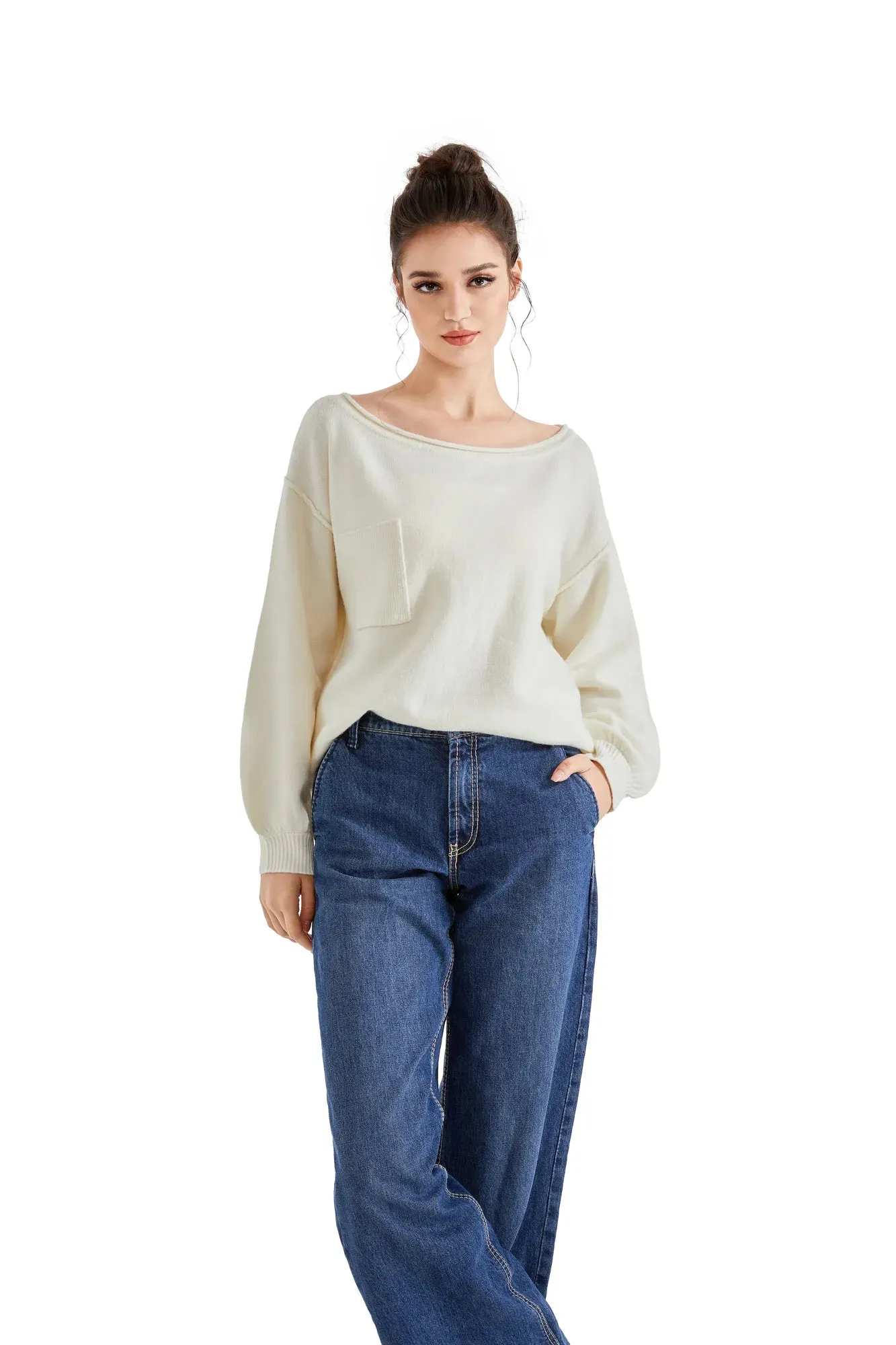 Knit Off Shoulder Sweater Shirts