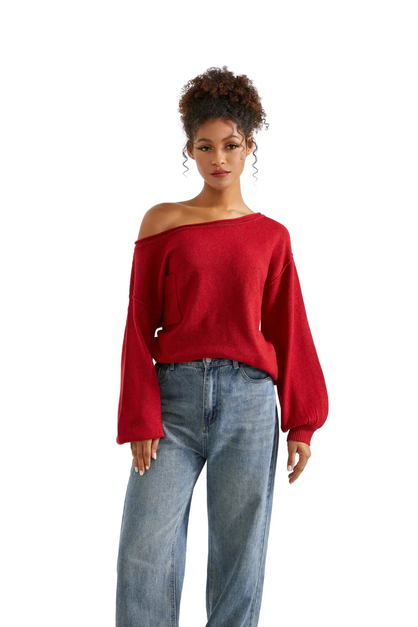 Knit Off Shoulder Sweater Shirts