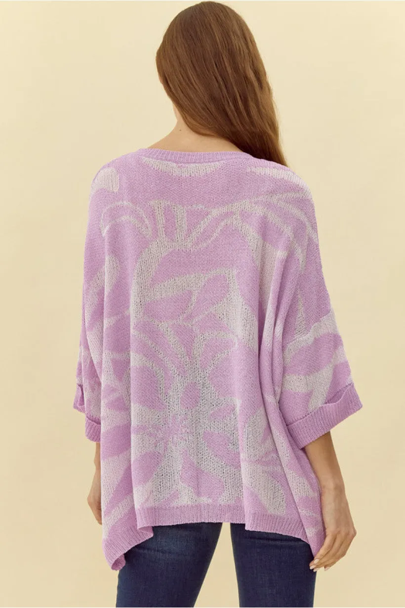 Lavender Print Oversized Sweater Top