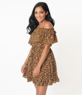 Leopard Print Off Shoulder Fit & Flare Dress