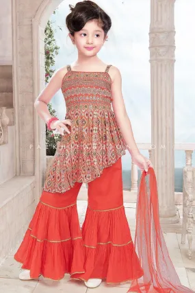 Light Orange Girls Palazzo Outfit With Appealing Work