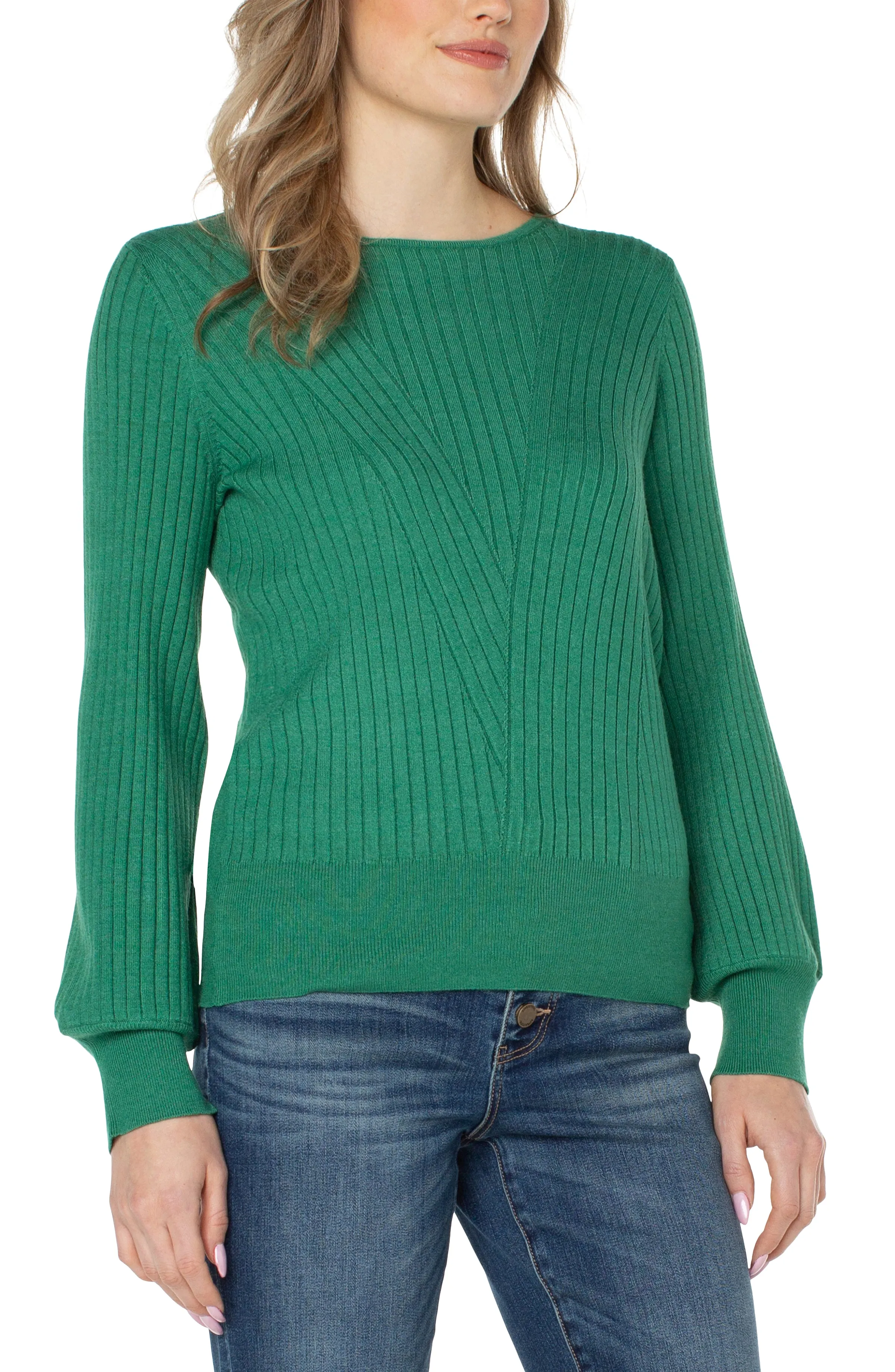 Liverpool Long Sleeve Crew Neck Sweater w/Transfer Rib Detail (Emerald Heather & Black)