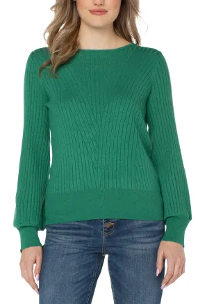 Liverpool Long Sleeve Crew Neck Sweater w/Transfer Rib Detail (Emerald Heather & Black)