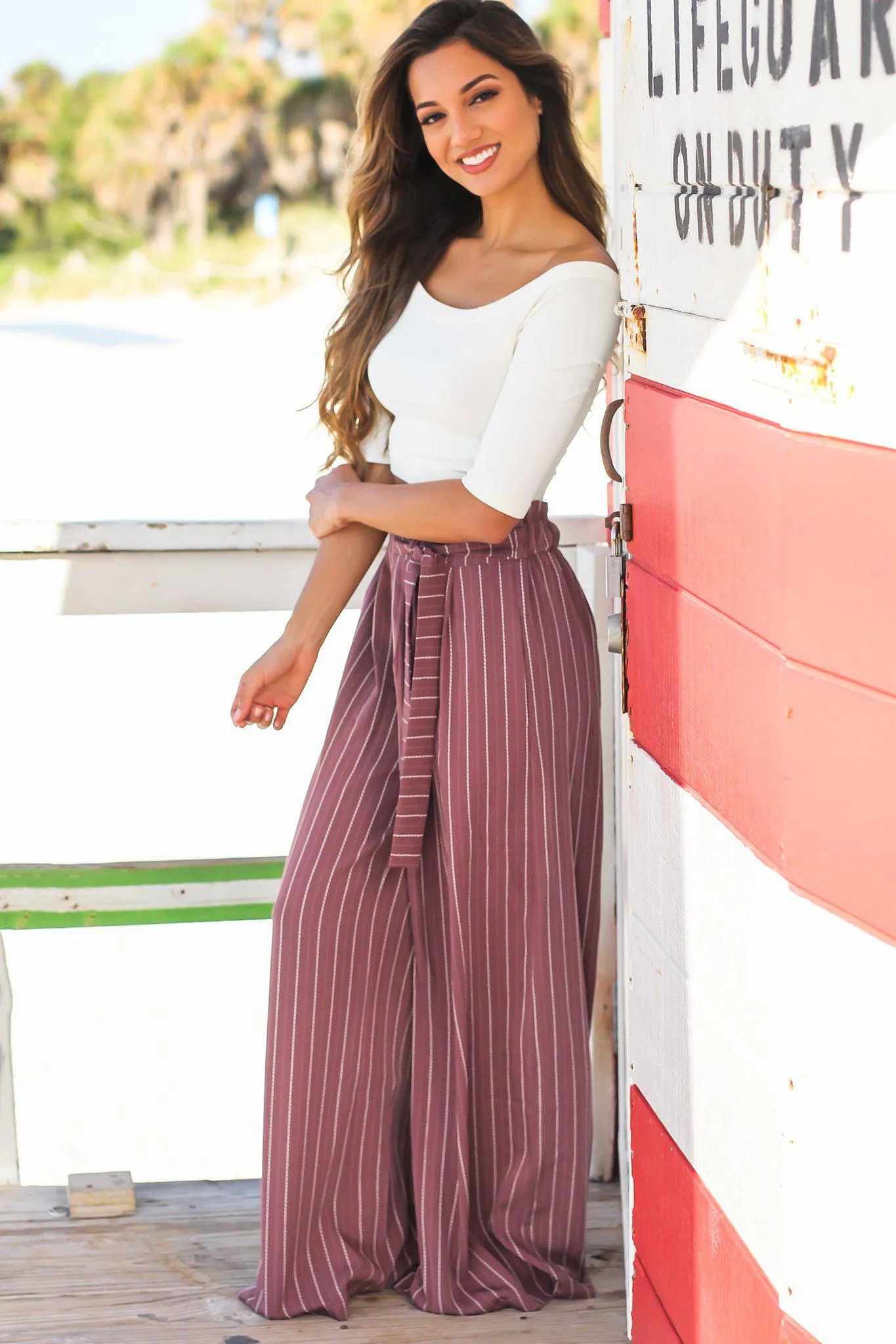 Mauve Striped Wide Legged Pants