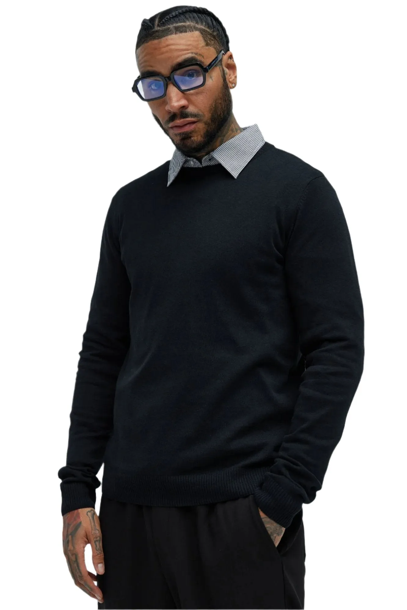 Mens Black Cozy Crewneck Sweater