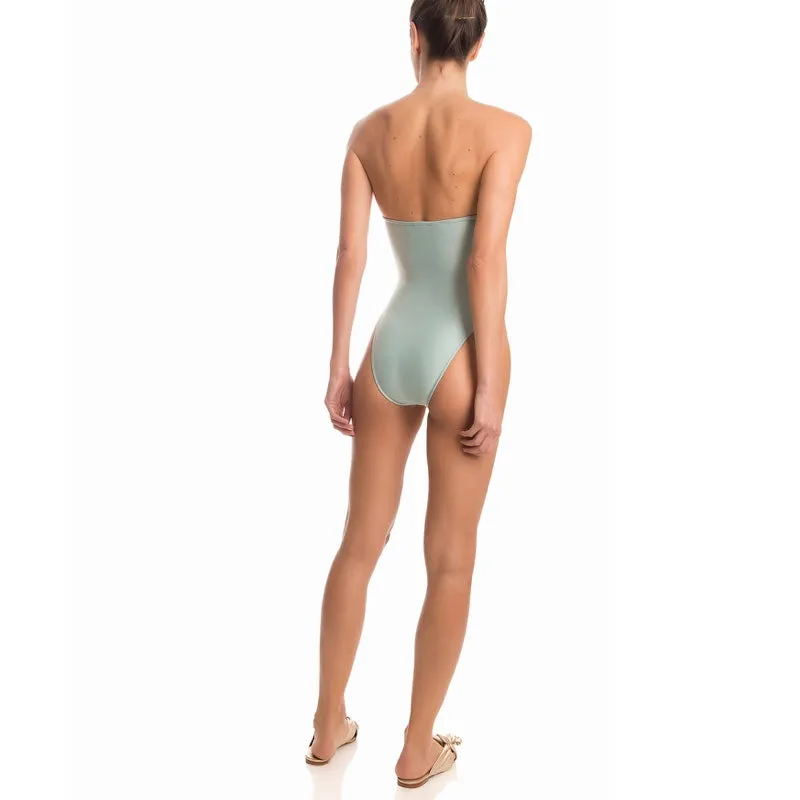 Metallic Strapless High Leg Swimsuit