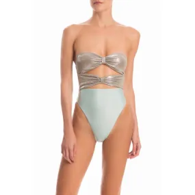 Metallic Strapless High Leg Swimsuit