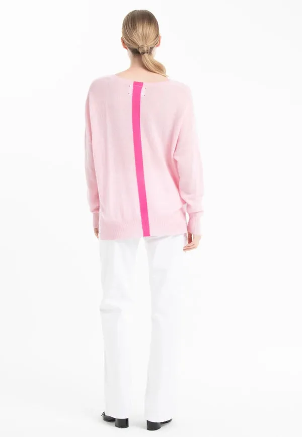 Nami 23 V-Neck Cashmere Sweater with Pink Band