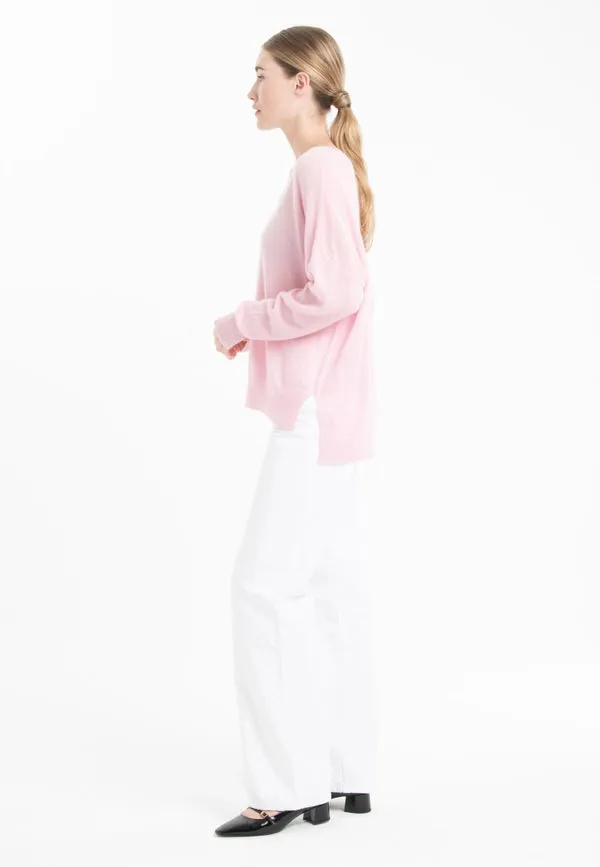 Nami 23 V-Neck Cashmere Sweater with Pink Band