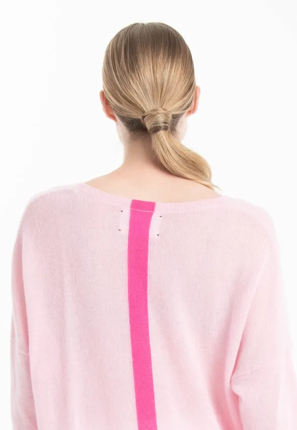 Nami 23 V-Neck Cashmere Sweater with Pink Band