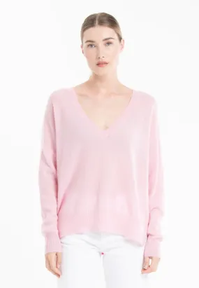 Nami 23 V-Neck Cashmere Sweater with Pink Band