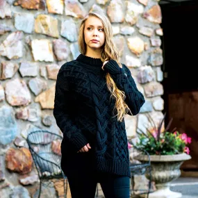 Oversized Aran Knit Sweater- Black